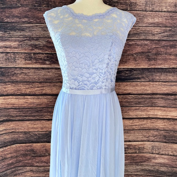 David's Bridal Light Blue Periwinkle Lace Dress - Picture 1 of 8